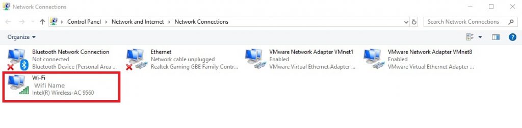 All network connection options for the Window computer